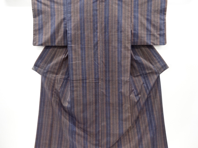 縞模様織り出し手織り紬着物